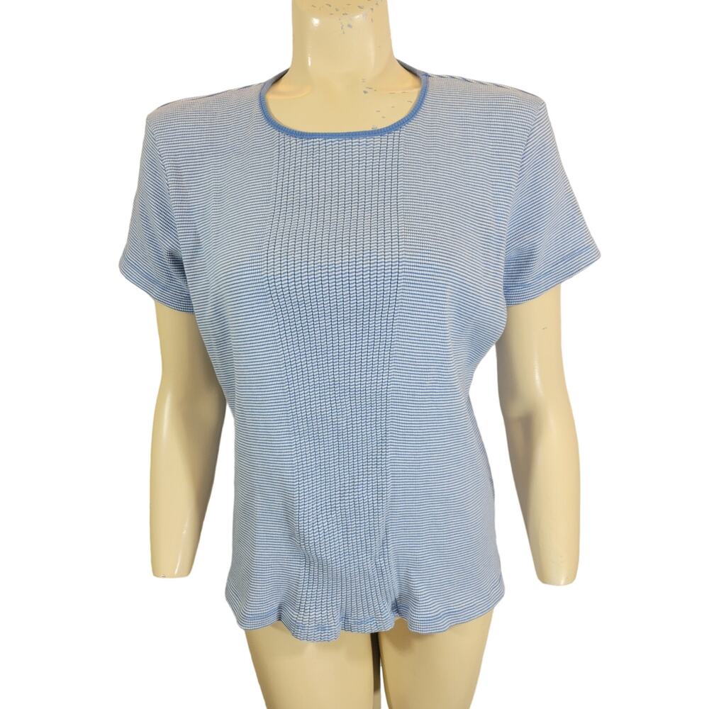 Liz Claiborne Top Minimalist Closet core Blue Striped Cotton T-Shirt Large